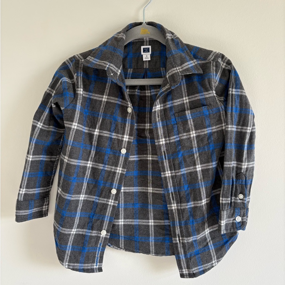 Janie and Jack Gray and Blue Plaid Shirt 100% cotton size 3T